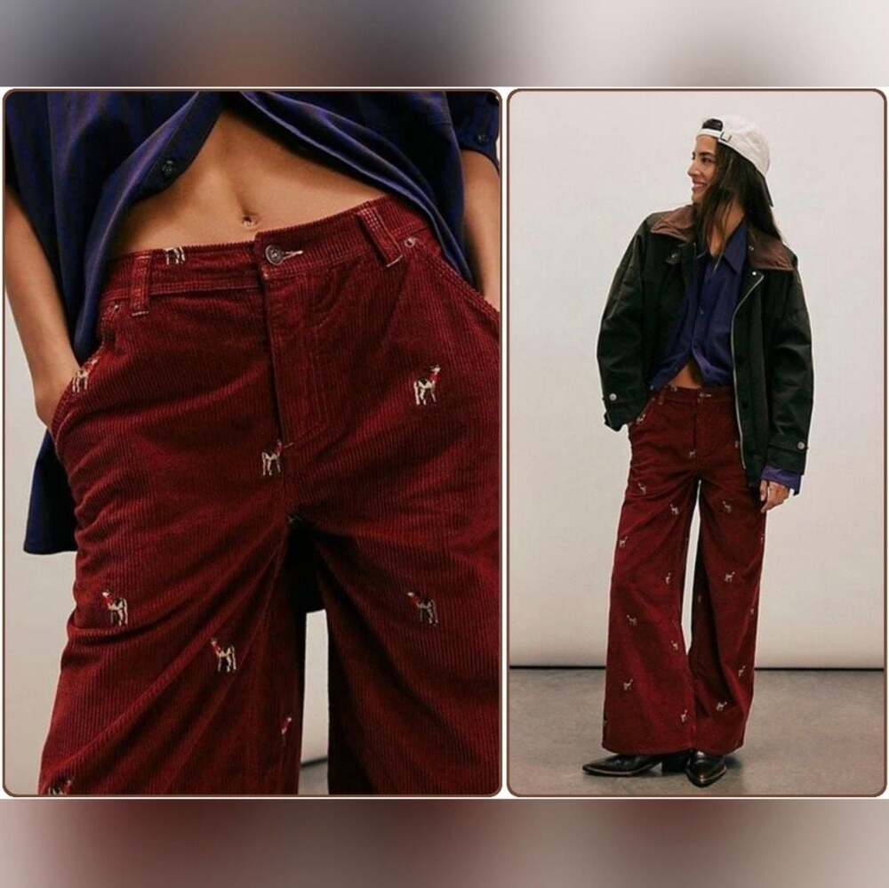 We The Free Clifton Cord Embroidered Wide-Leg Jeans Deer Darlin' Size 29 - Picture 8 of 8